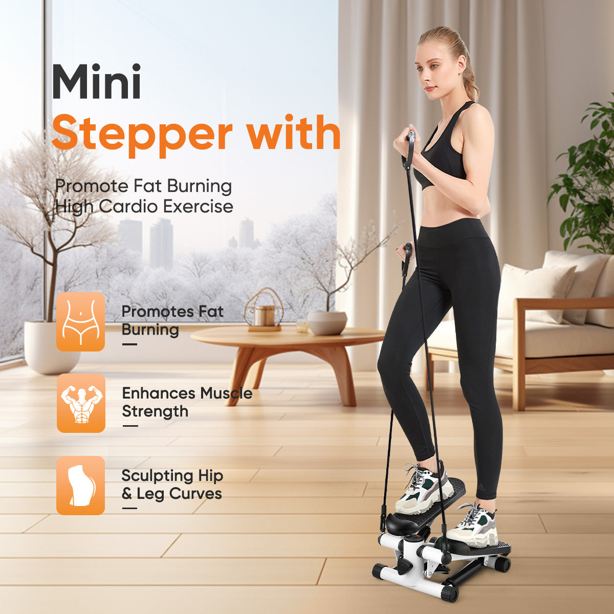 mini stepper with resistance band|primemart.nz/