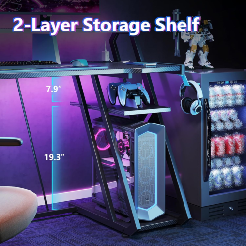 Gaming Desk with Power Outlet & LED Lights|primemart.nz/