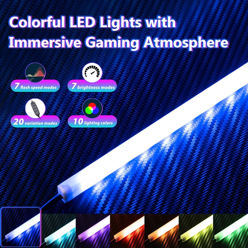 Gaming Desk with Power Outlet & LED Lights|primemart.nz/